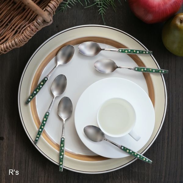 E.P.N.S. Cloisonne 七宝焼 Pure Stone レトロ ティースプーン6本