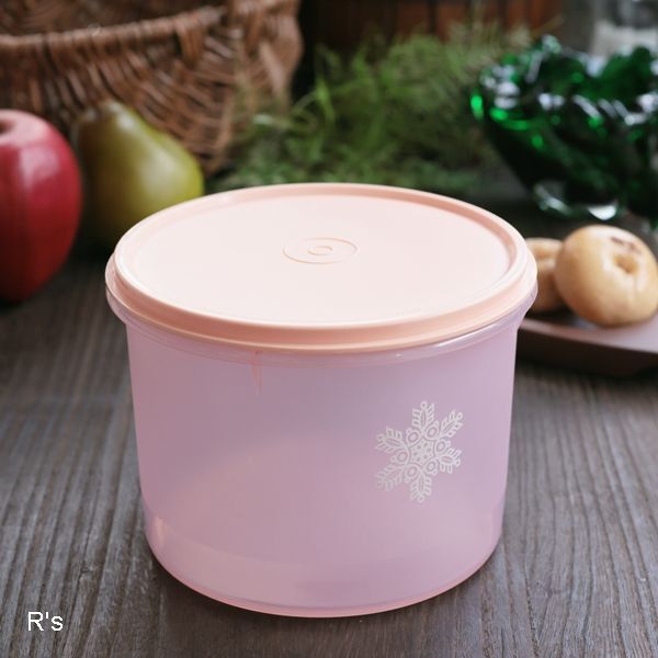タッパーウェア デコレーター 丸型保存容器 ピンク 柄付 ユーズド品