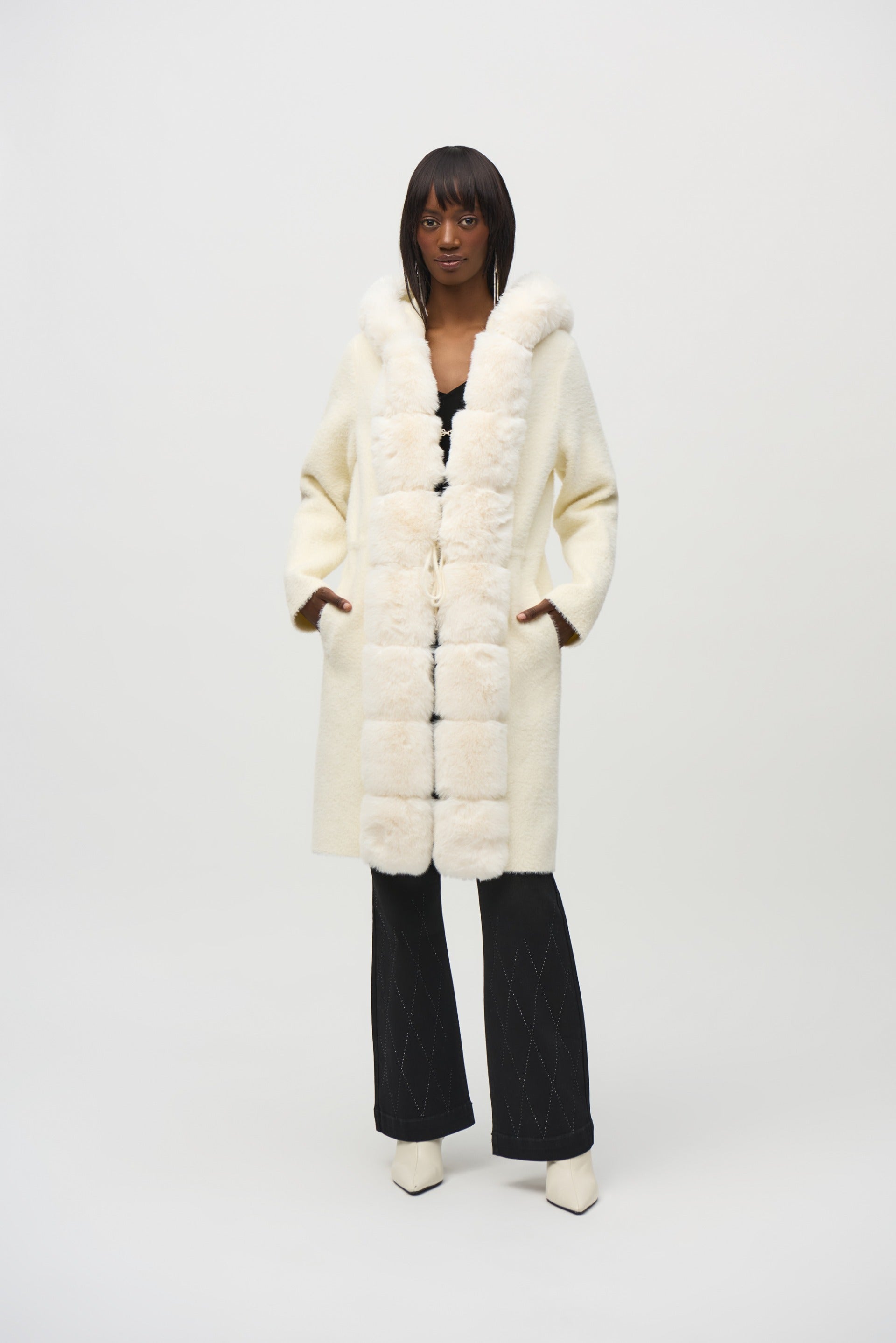 Joseph Ribkoff Vanilla Faux Fur Hooded Coat Style 244929 – DECABANA