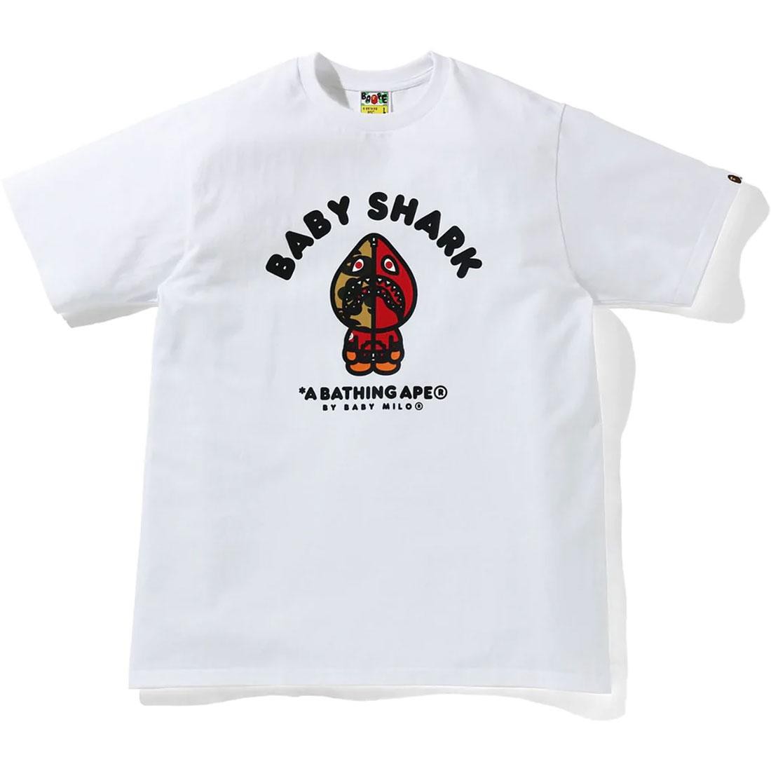 A Bathing Ape Men Baby Milo Shark College Tee white red