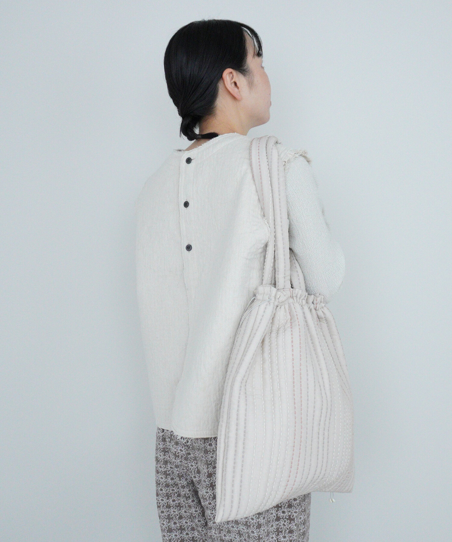 AMBIDEX Store 〇sashiko quilt jacquard 巾着バッグ(F ピンク): Rin