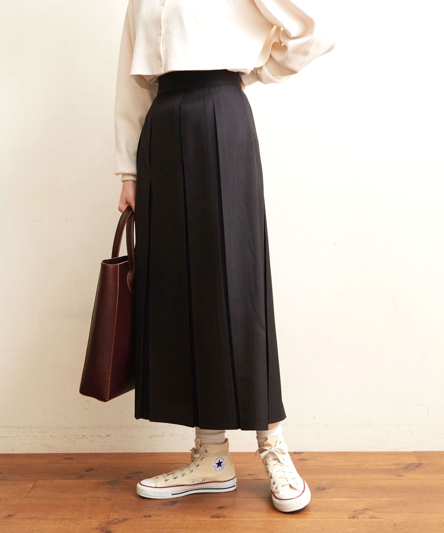 AMBIDEX Store wool mood ボックスプリーツ スカート(F クロ): l