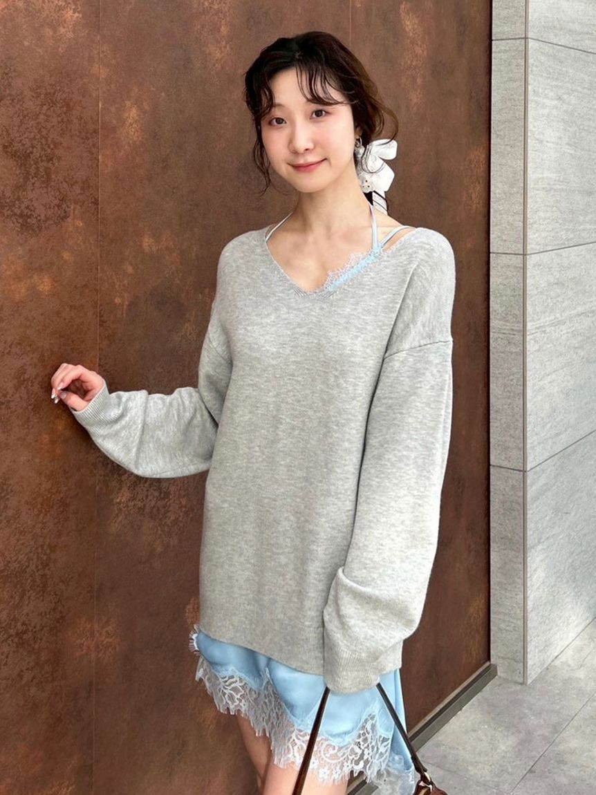 WEB限定カラー】カシミヤブレンドニットセットサテンミニワンピース