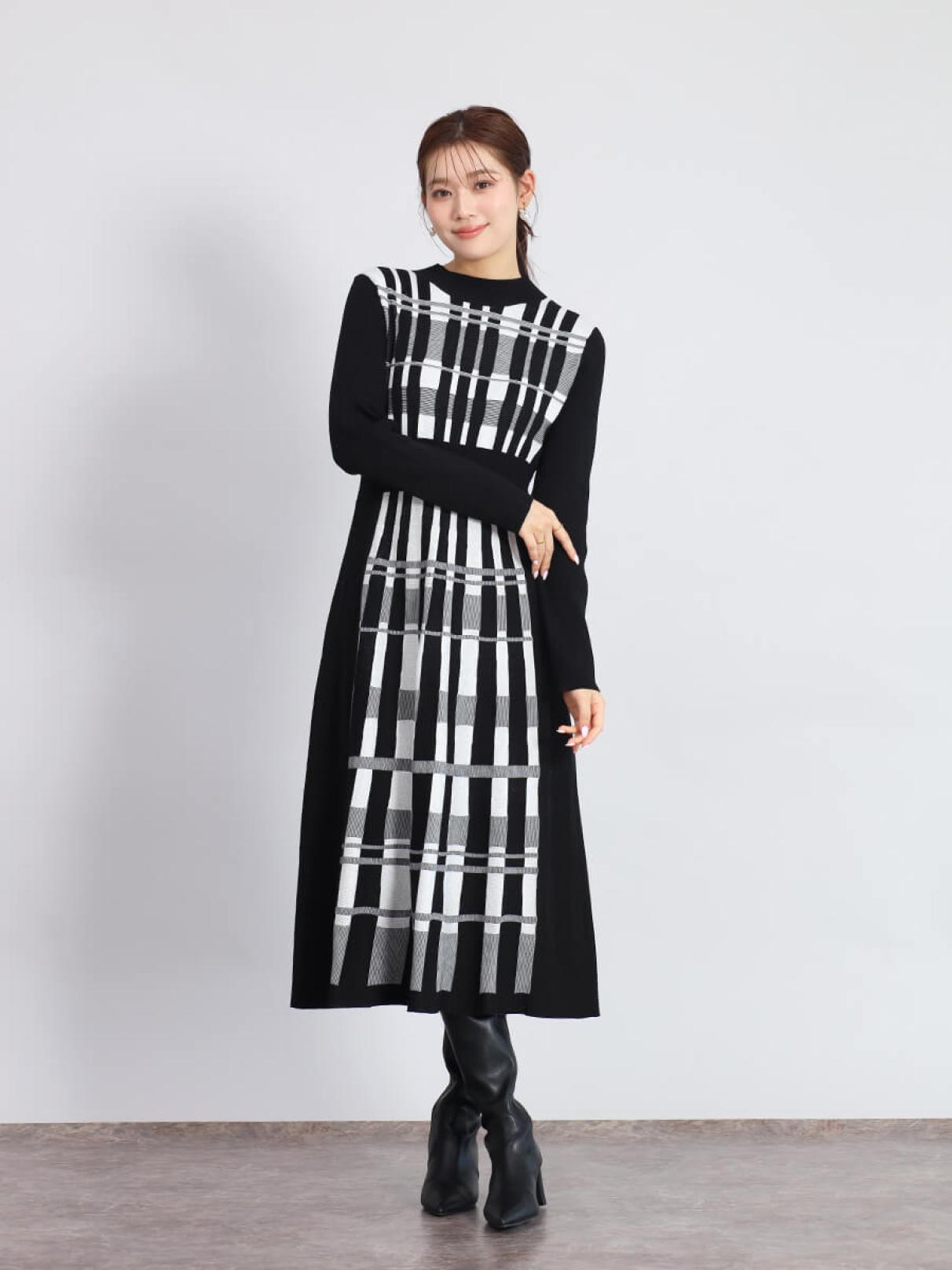 アートチェックバックリボンニットワンピ - FENNEL - FENNEL｜YAMADAYA