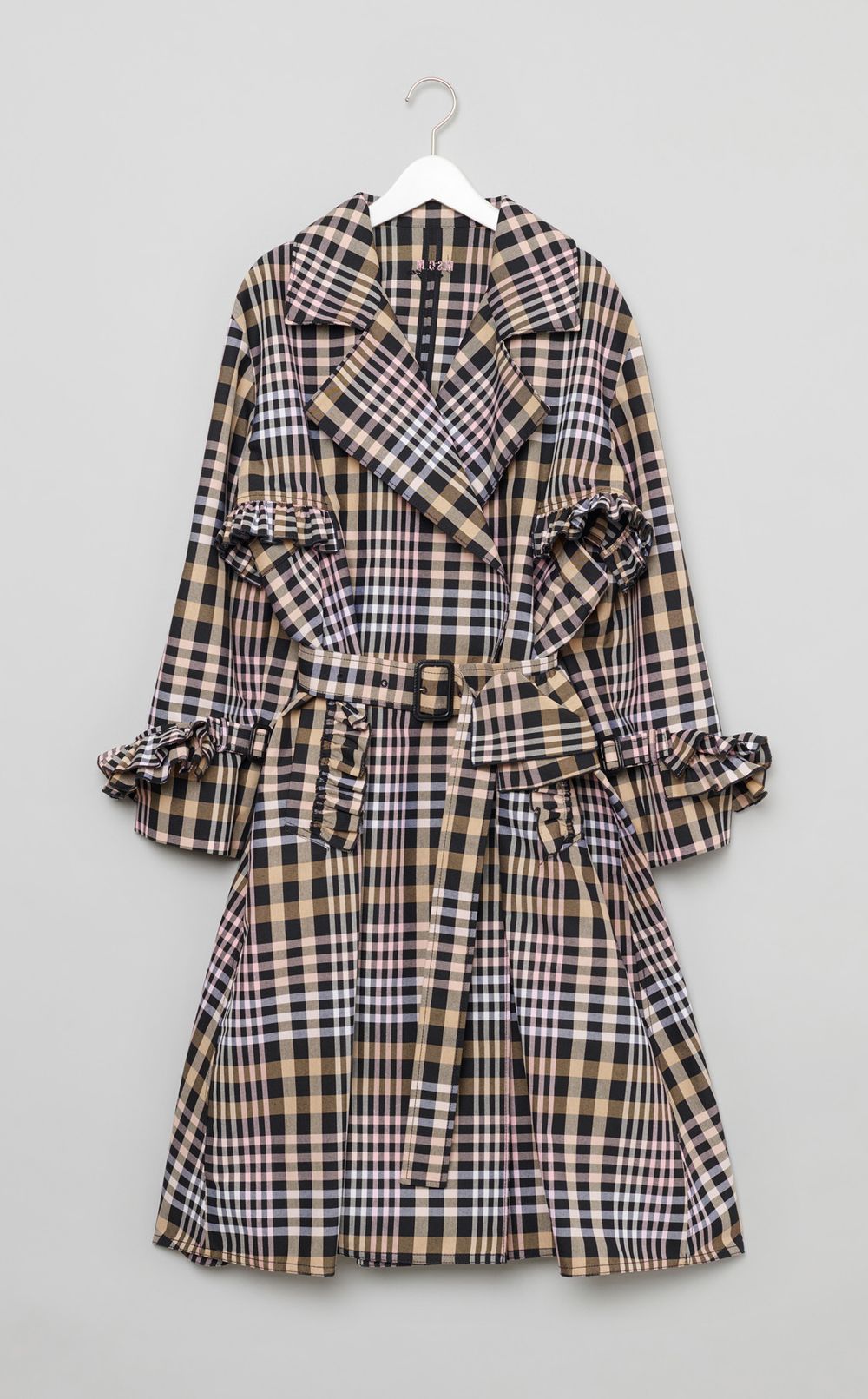 MSGM｜フリルベル卜付チェックトレンチコート