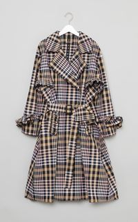 MSGM｜フリルベル卜付チェックトレンチコート