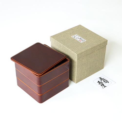 未使用】飛騨春慶塗 漆塗り 丸型三段重箱 伝統工芸品 天然木 お正月