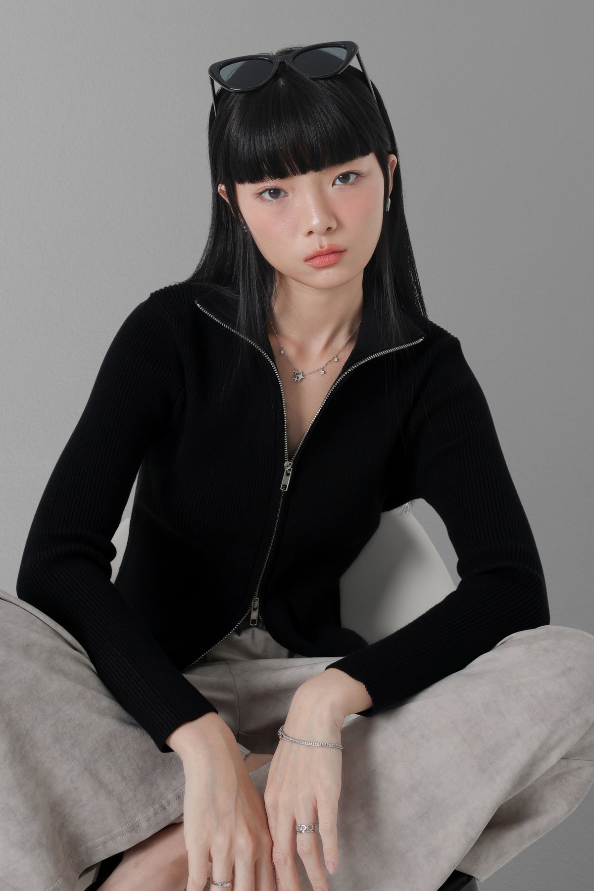 TPZ* CRUSH DOUBLE ZIPPER CARDIGAN TOP IN BLACK | TOPAZETTE