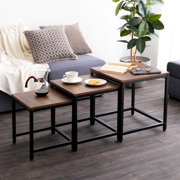 g159008]【3点セット】Karla 木目調/大理石柄ネストテーブル 木製