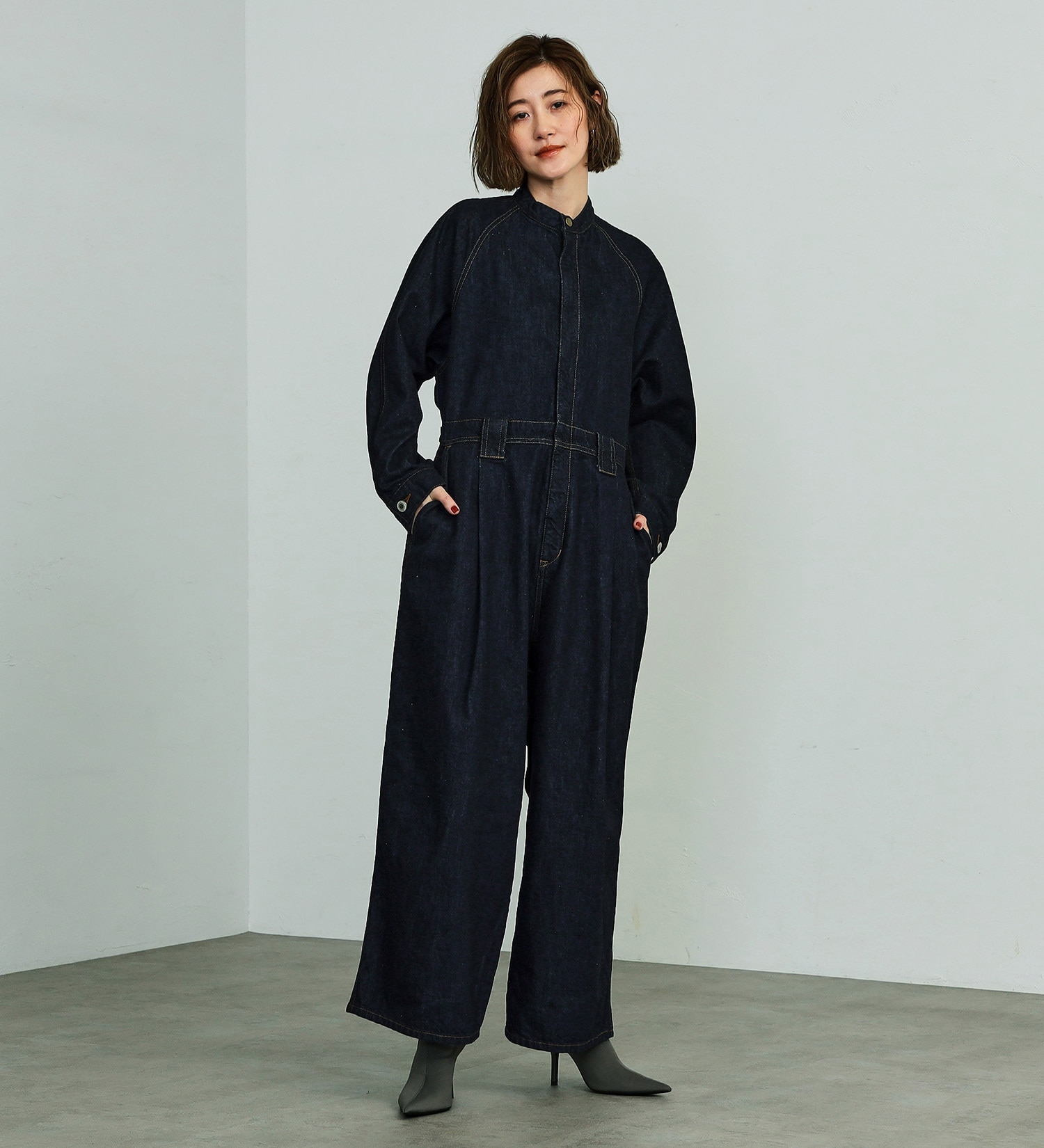 試着対象】atelier SOMETHING STAND COLLAR JUMP SUIT/スタンドカラー