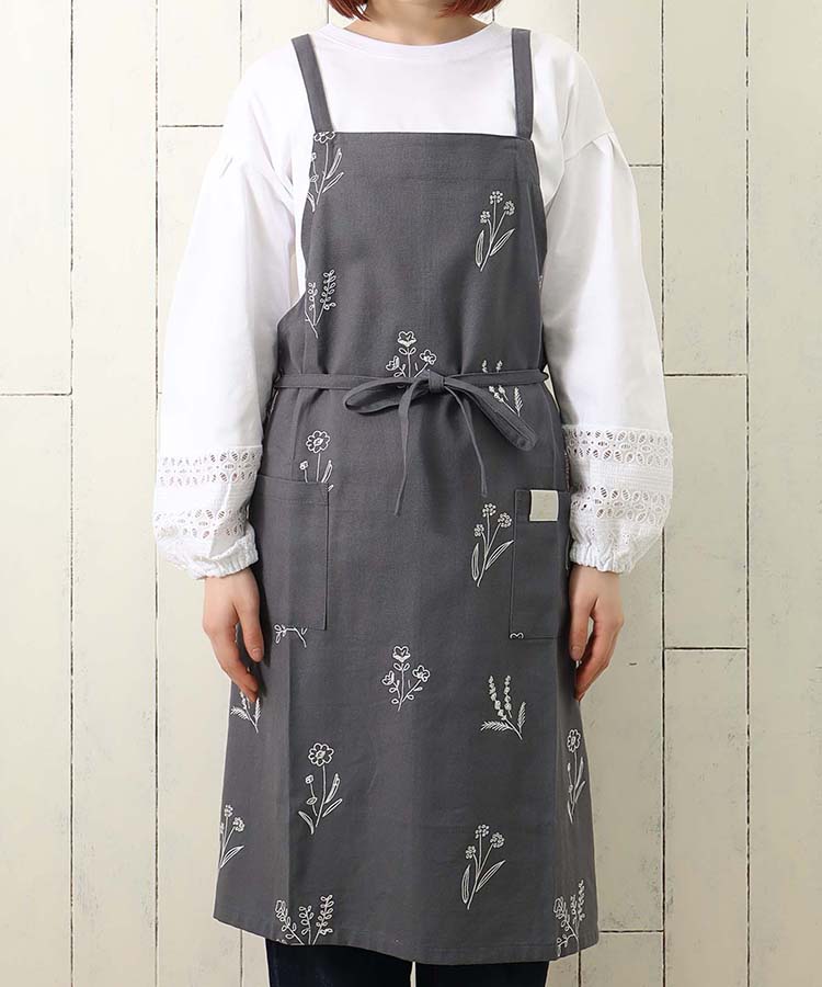 ボタニカル刺繍エプロン エプロン キッチン用品 キッチン 料理 ブルー
