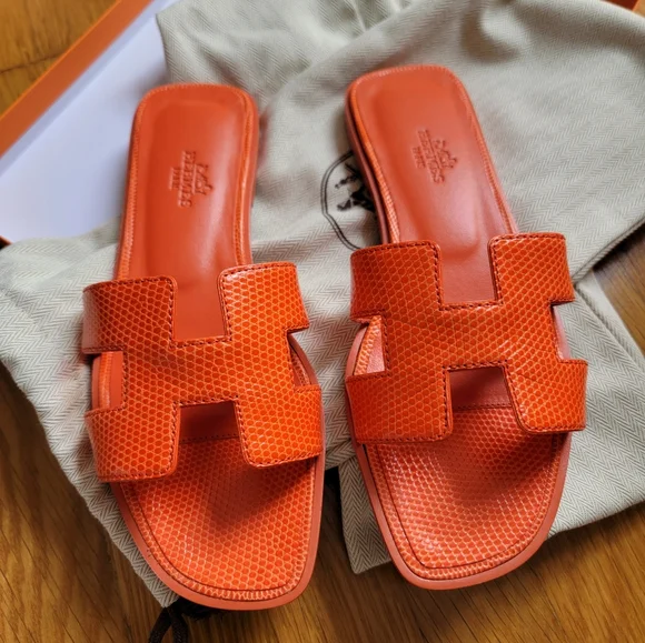Hermes | Shoes | Brand New Authentic Hermes Orange Lizard Oran