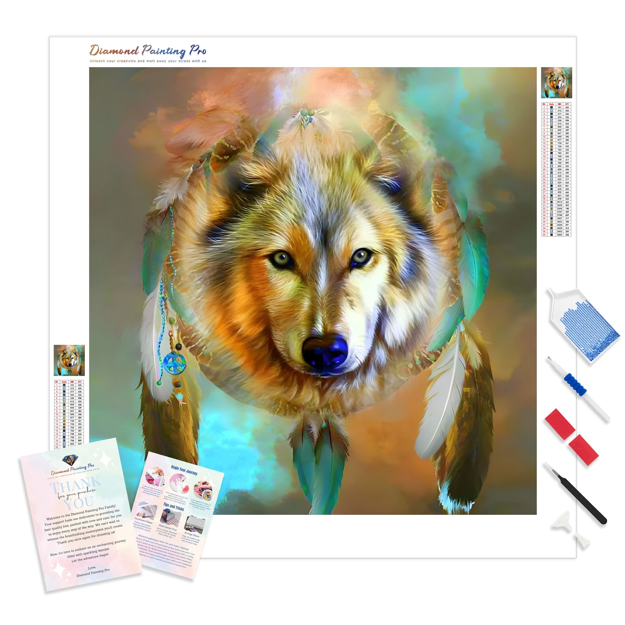 Watercolor Wolf Dreamcatcher Diamond Painting | Full Drill