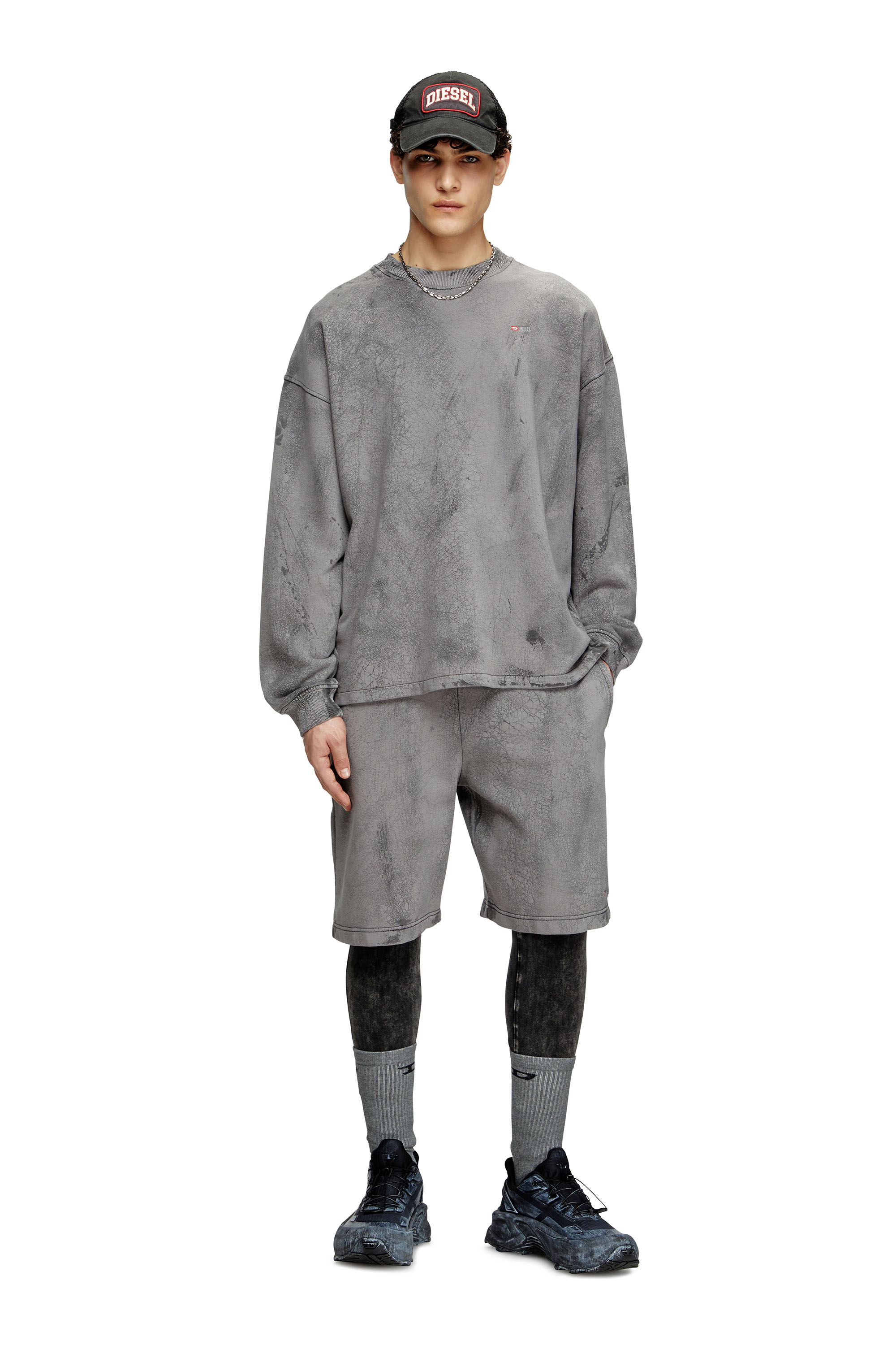 Men's Cracked-effect sweatshirt with micro logo | Grey | Diesel