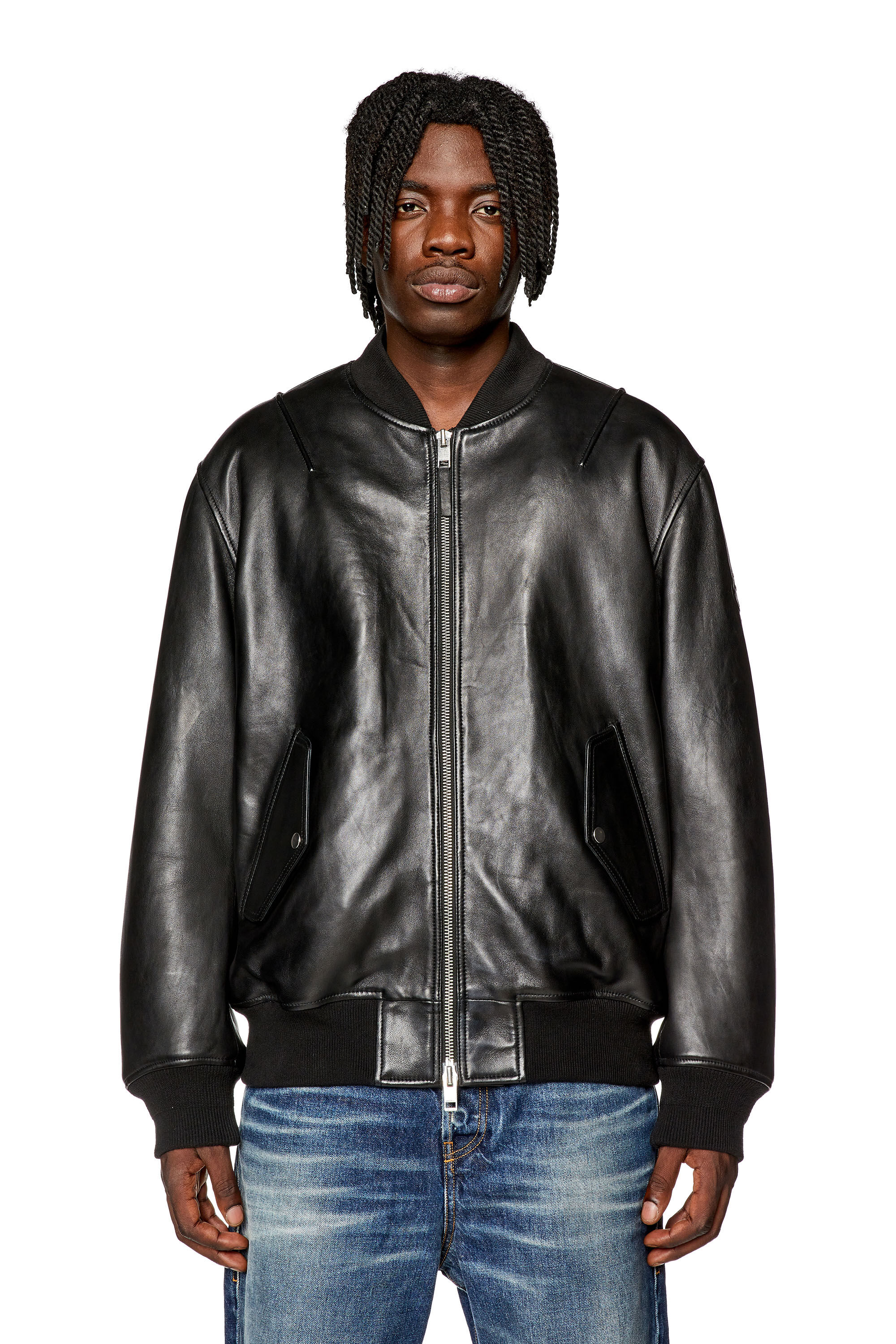 Men's Padded jacket in tumbled leather | Black | Diesel