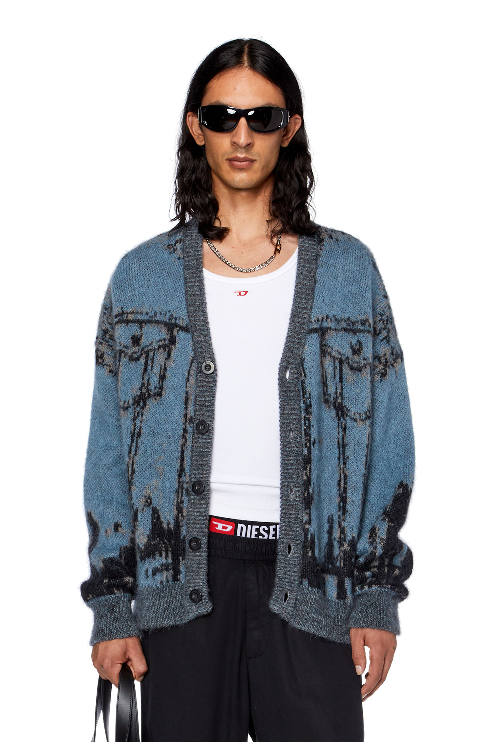 Men's Knit cardigan with jacquard jeans motif | Multicolor | Diesel