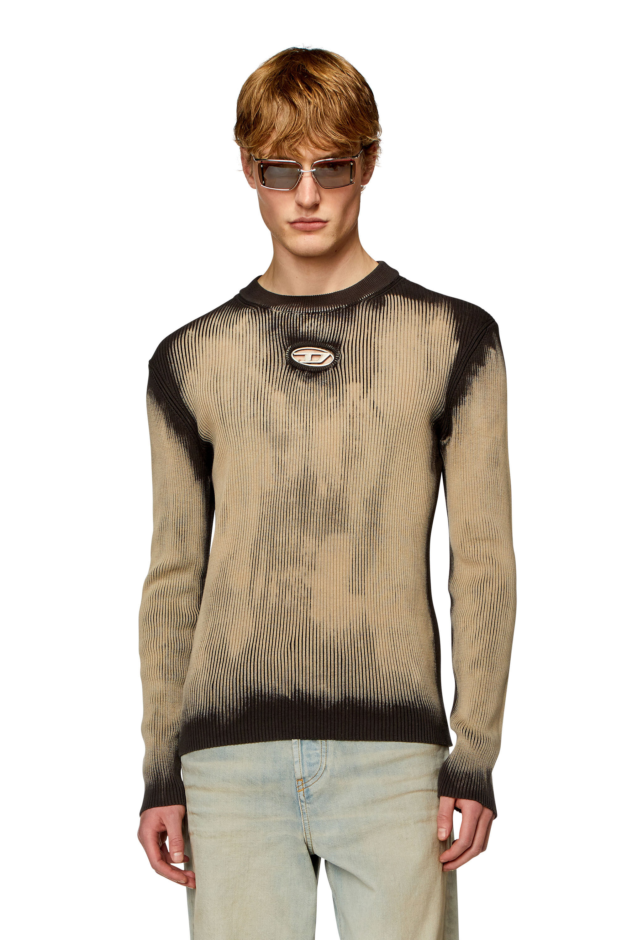 Men's Treated jumper with metal logo insert | Beige | Diesel