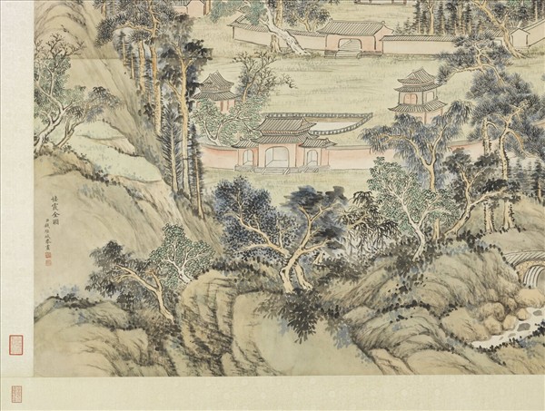 台湾 故宮博物院 額入り絵画 清錢維城畫萬彙熙春圖