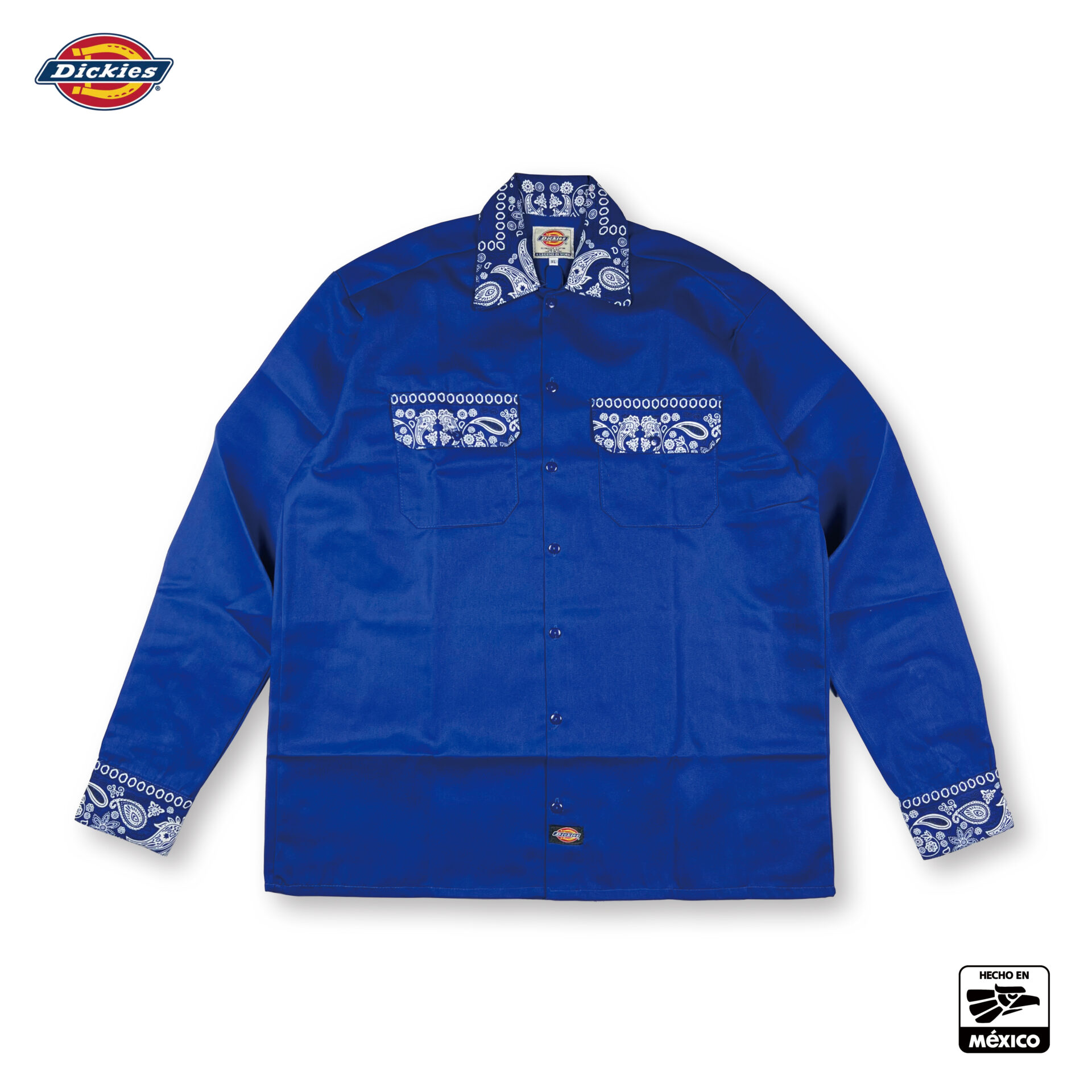 DICKIES】L/S Work Shirt Paisley Bandana Blue カスタムディッキーズ