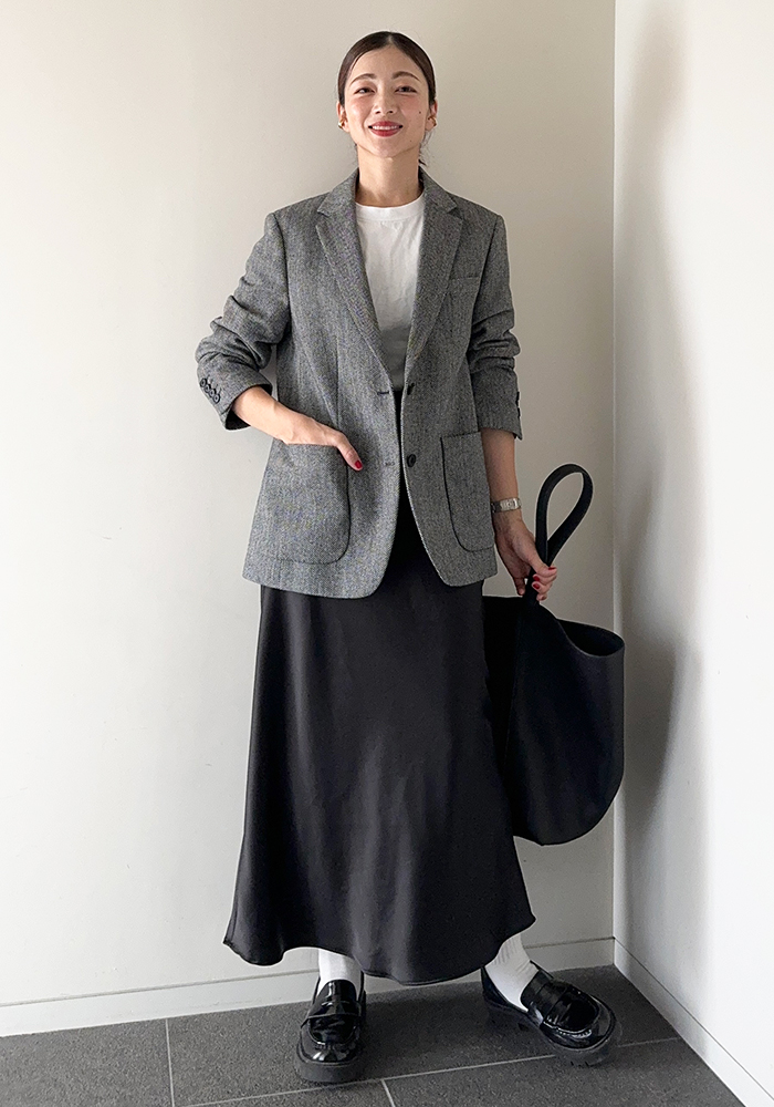 浅野里絵の【UNIQLO：C】ツイードジャケット着回しコーデ | Domani