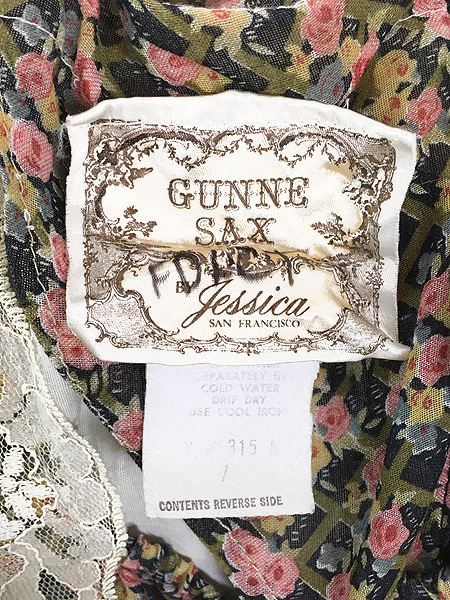 レディース 古着 70s GUNNE SAX 小花柄 クロスチェック レース