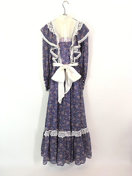 レディース 古着 70s USA製 GUNNE SAX 小花柄 フリル レース ガーリー