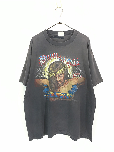 古着 90s Jesus Born To Die キリスト 宗教 ハーレー パロディ Tシャツ