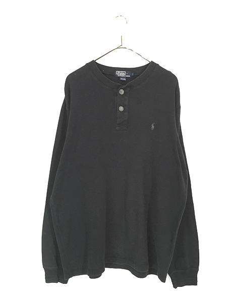 古着 90s Polo Ralph Lauren ワンポイント 段リブ ヘンリーネック 長袖