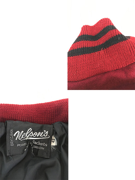 古着 70s Nelson's 「R」 レタード 本革 レザー袖 メルトン ウール