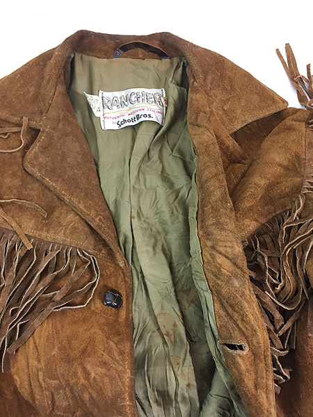 古着 70s Rancher by Schott Bros フリンジ ウエスタン 本革 スエード