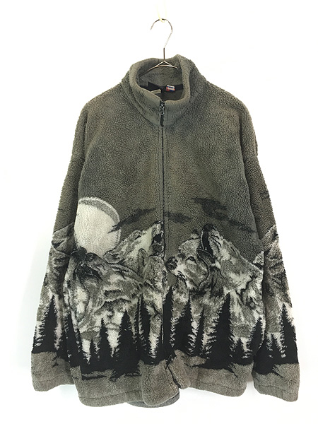 古着 90s USA製 MAZMANIA オオカミ ウルフ 月 アニマル フリース