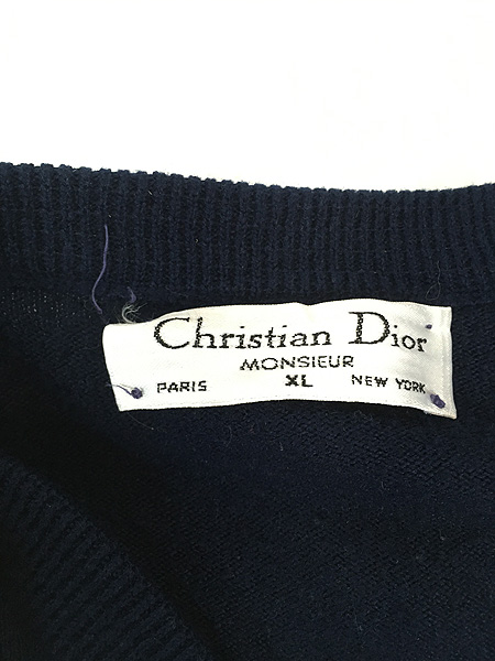 古着 80s USA製 Christian Dior ワンポイント Vネック アクリル ニット