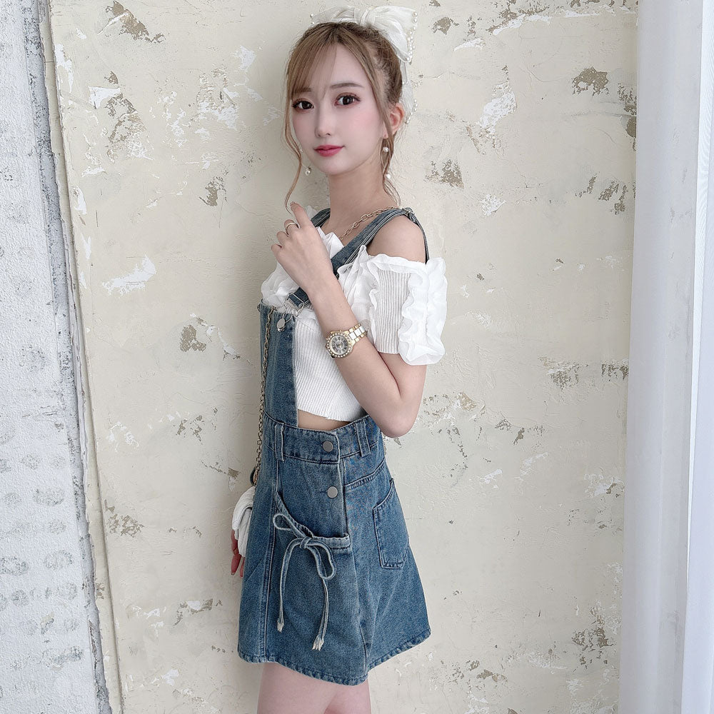 リボンポケットデニムサロペット – レディースファッション通販の夢