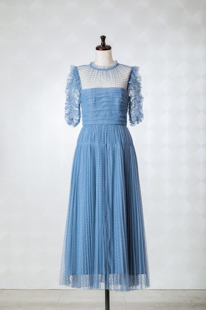 Self-portrait 水色ドットチュールミモレドレス | 結婚式・パーティー