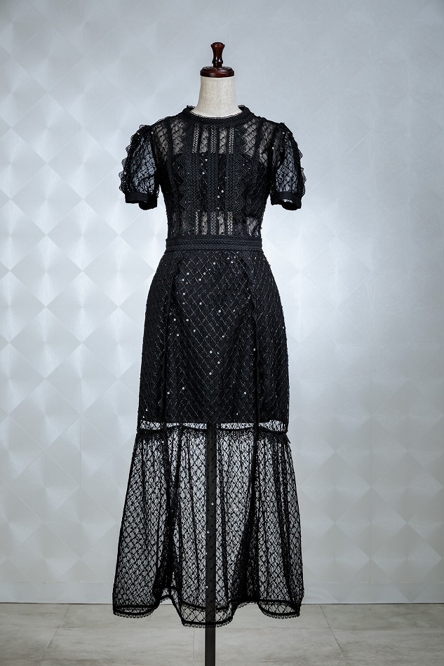 Self-Portrait セルフポートレート ブラックテープスパンコールドレス