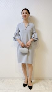 YOKO CHAN ヨーコチャン パールティアードスリーブ（水色）ドレス