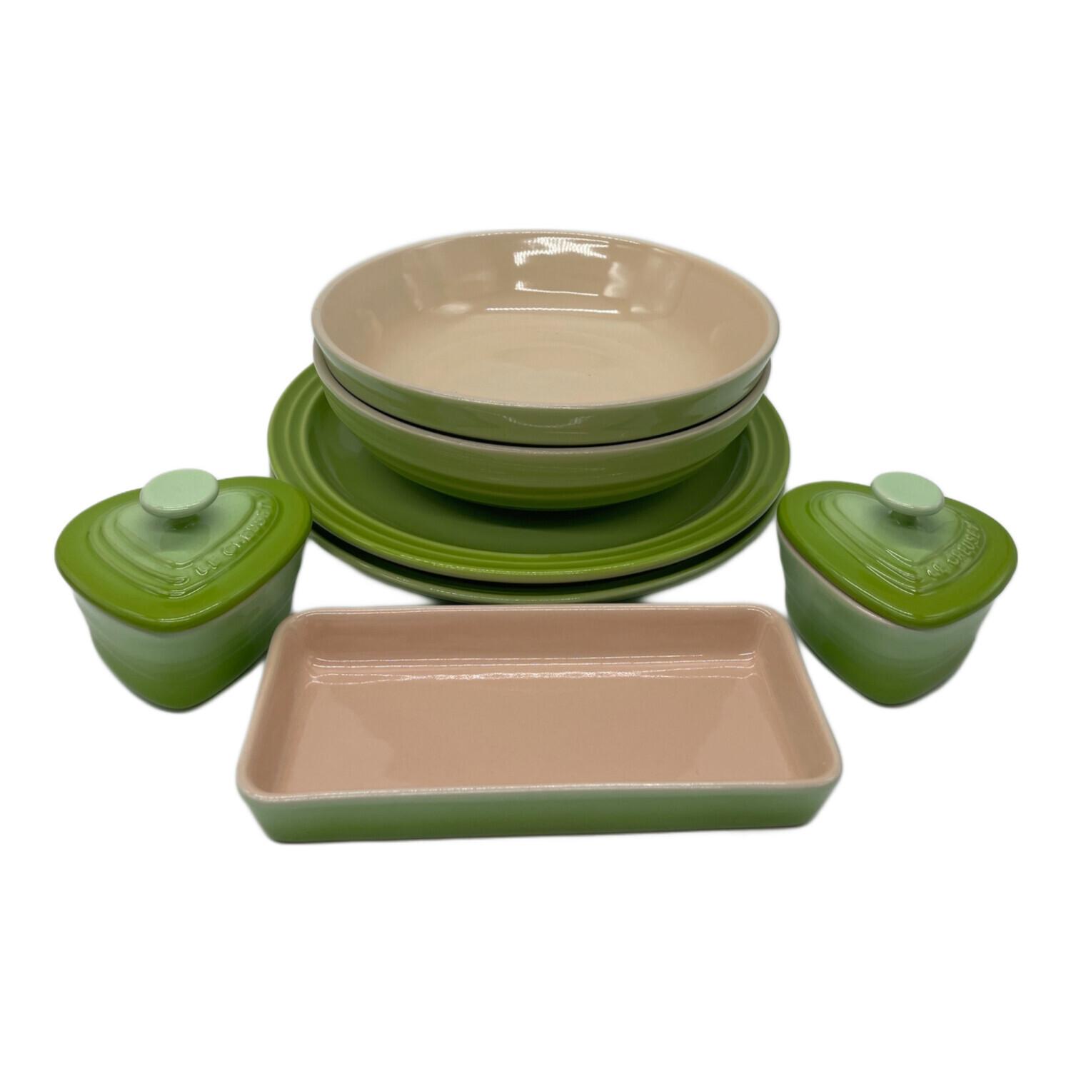 LE CREUSET (ルクルーゼ) 食器セット グリーン △ プレート4枚 長方形1