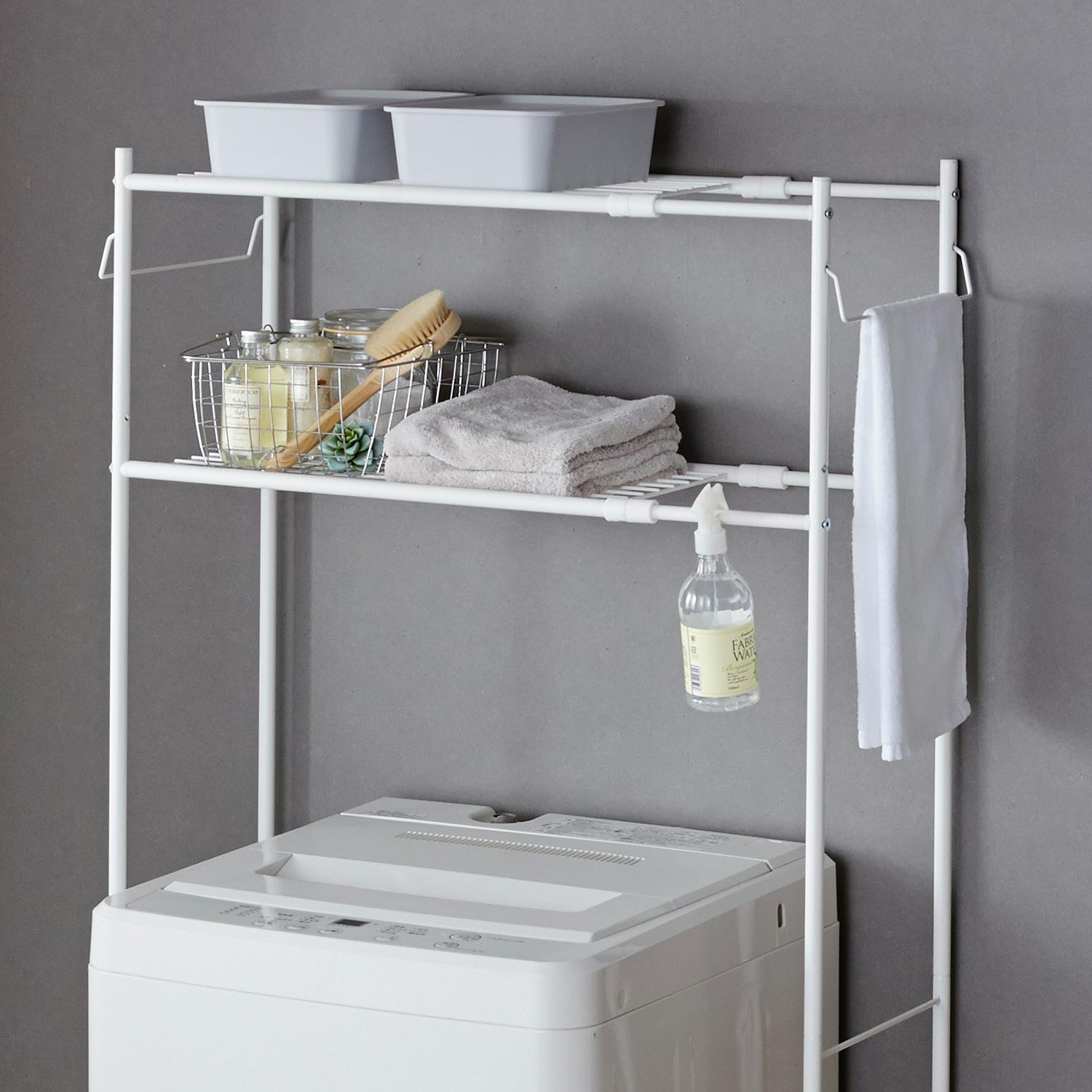 伸縮ランドリーラック タオル掛け付き マットホワイト 幅60～81cm HSR