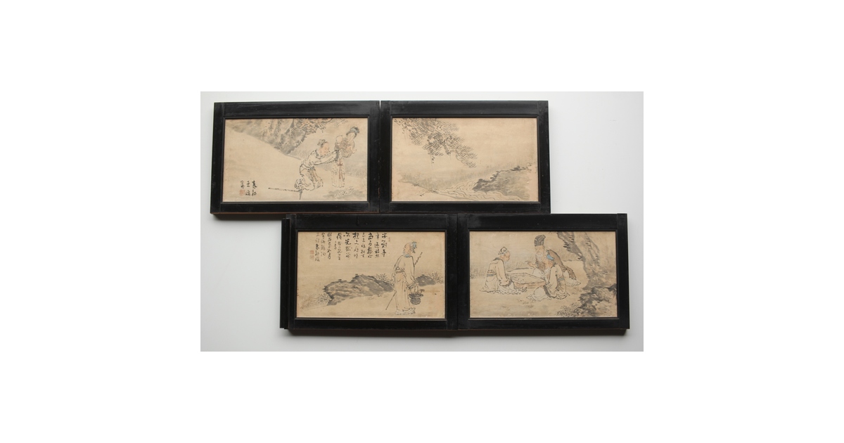 西田春耕 文人画襖絵 4枚1組 Z409｜骨董店 のびる 古美術 骨董 和風