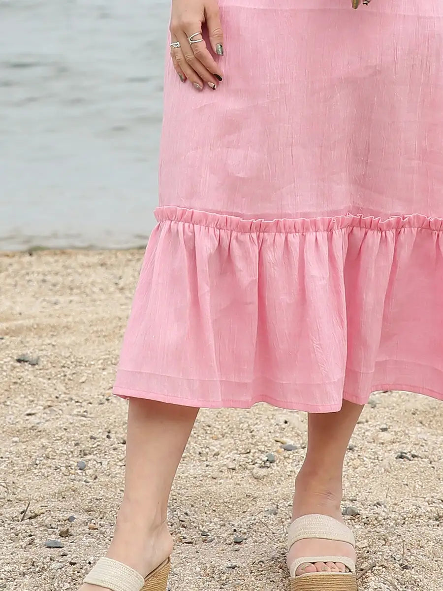 MOLABI(モラビ)近江ちぢみリネンマキシワンピース/ピンク | リゾート