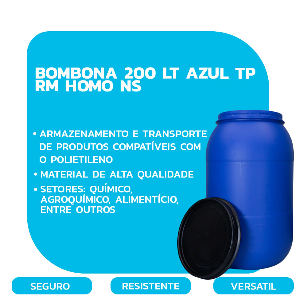 Bombona Plástica Elastobor Homo Tampa Removível Azul 200LT