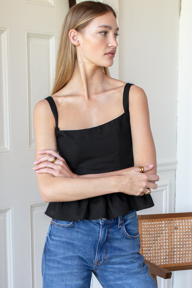 Jour Peplum Top - Black - Emerson Fry