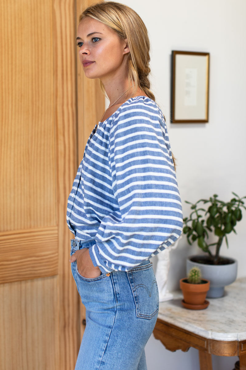 Frances Blouse - Blue + Ivory Sailor Stripe - Emerson Fry