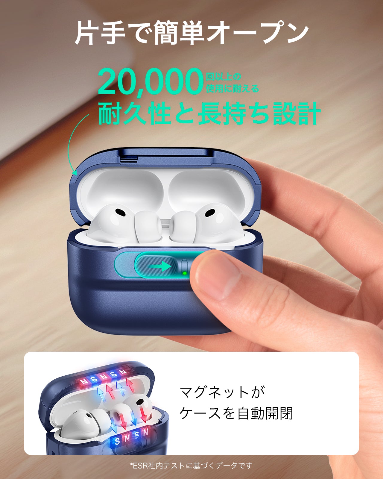 ネイビーブルー AirPods Pro 3 MagSafe充電対応ケース、ストラップ付き