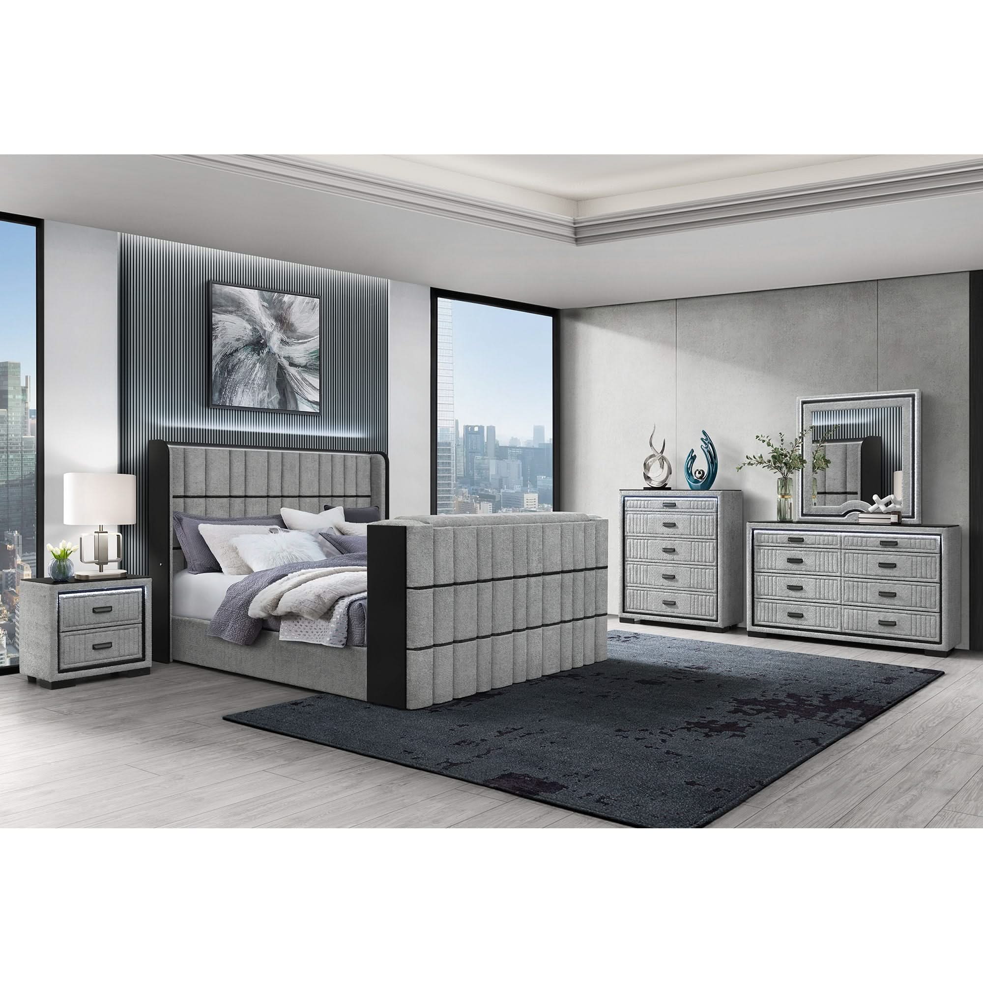 Isaiah - Bed With TV Lift-LED Speakers And Fireplace - | Free