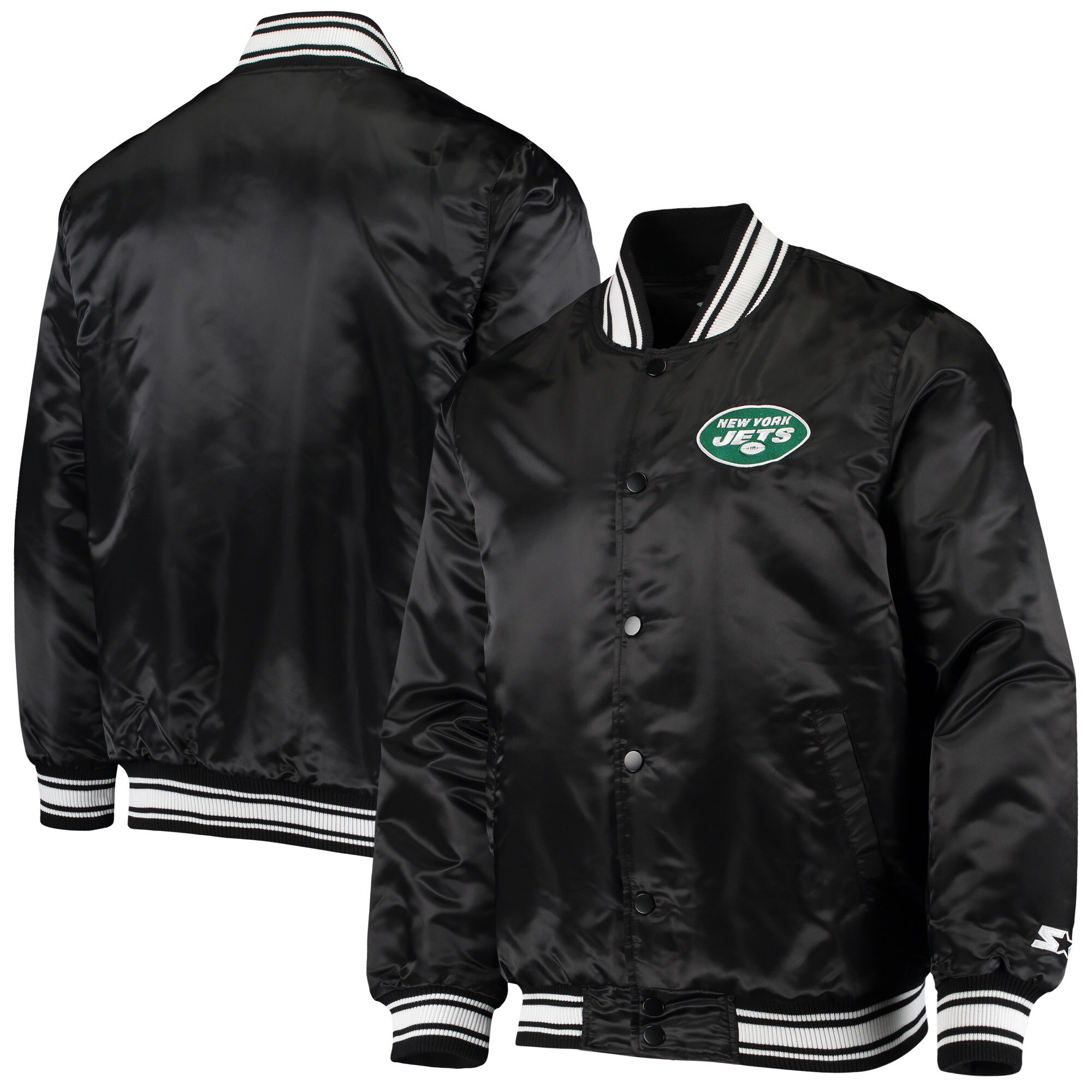 Men's Starter Black New York Jets Locker Room Satin Varsity Full