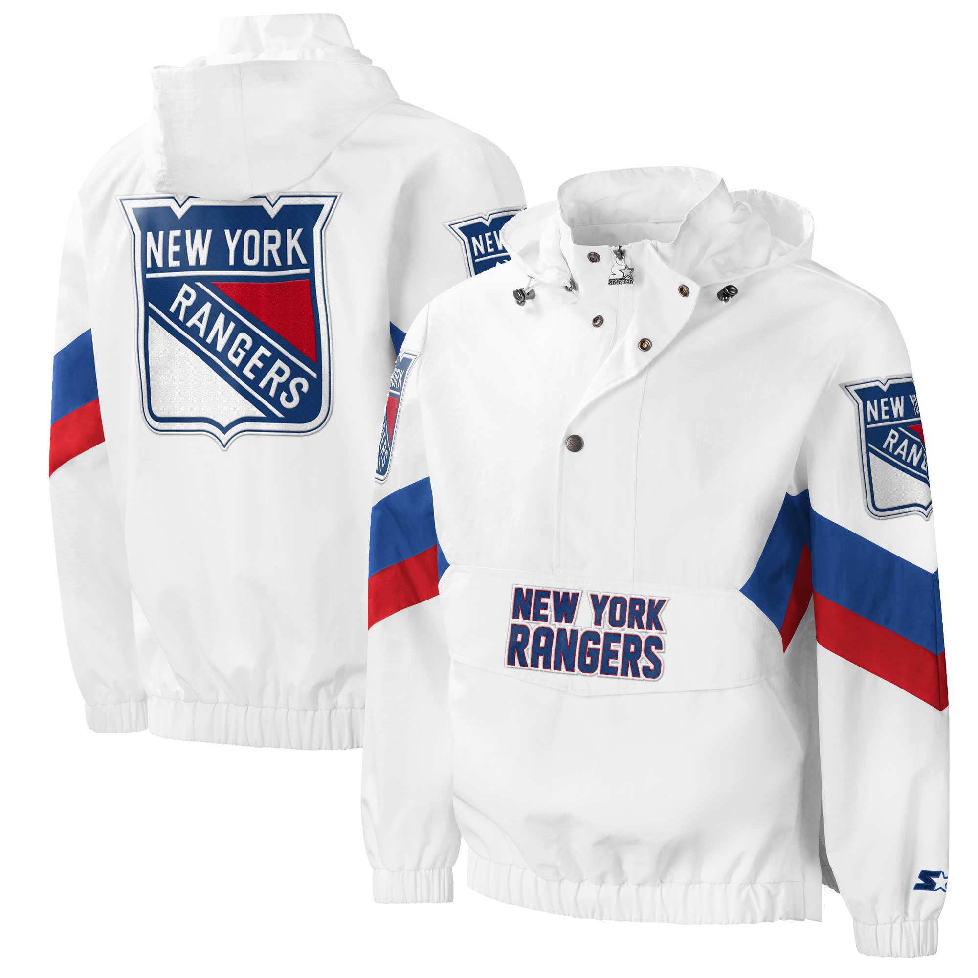 Men's New York Rangers Starter White Enforcer Half-Zip Windbreaker