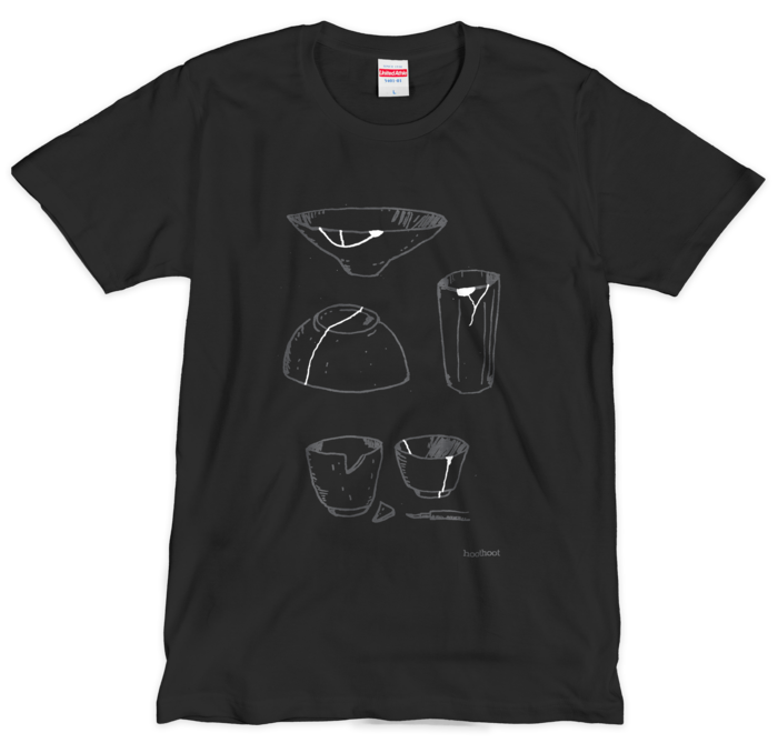 器の景色Tシャツ(2色シルクスクリーン印刷) - 自家焙煎珈琲hoothoot