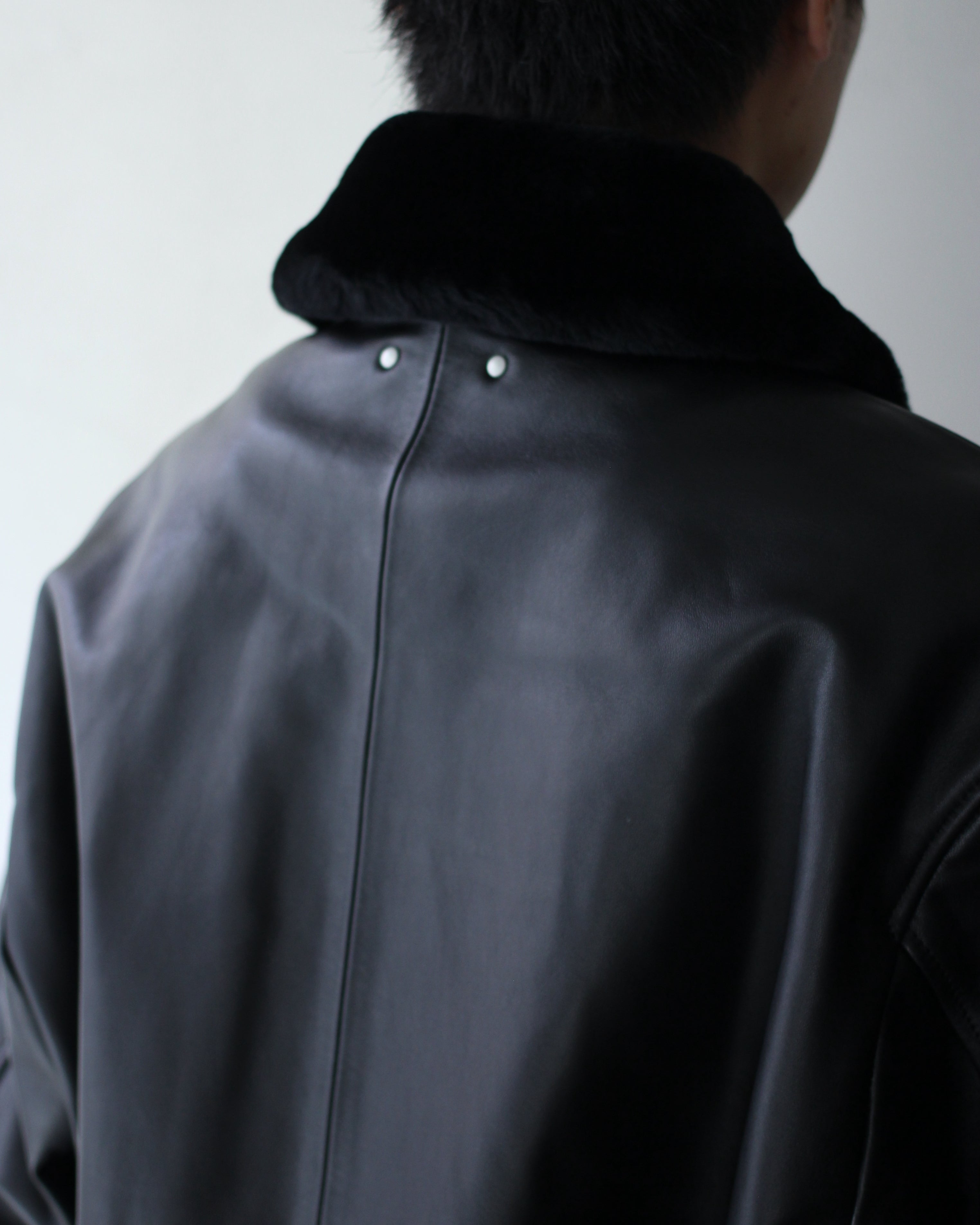 ssstein/MOUTON COLLAR SHEEP LEATHER ZIP JACKET 