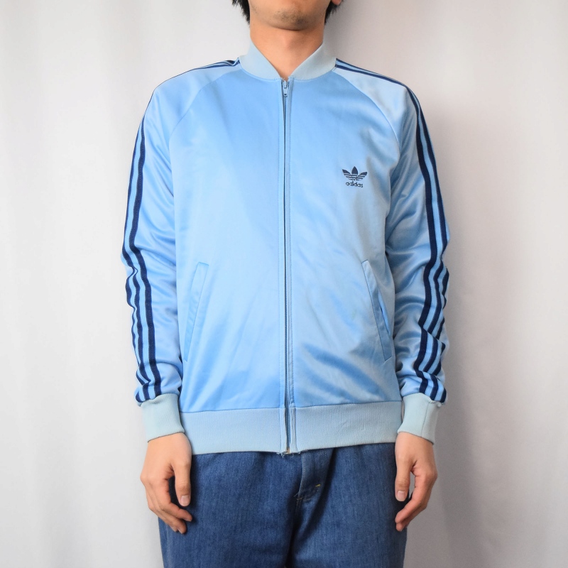 70s 70年代 アディダス ジャージ 水色 ライトブルー ロゴ刺繍 ブルゾン